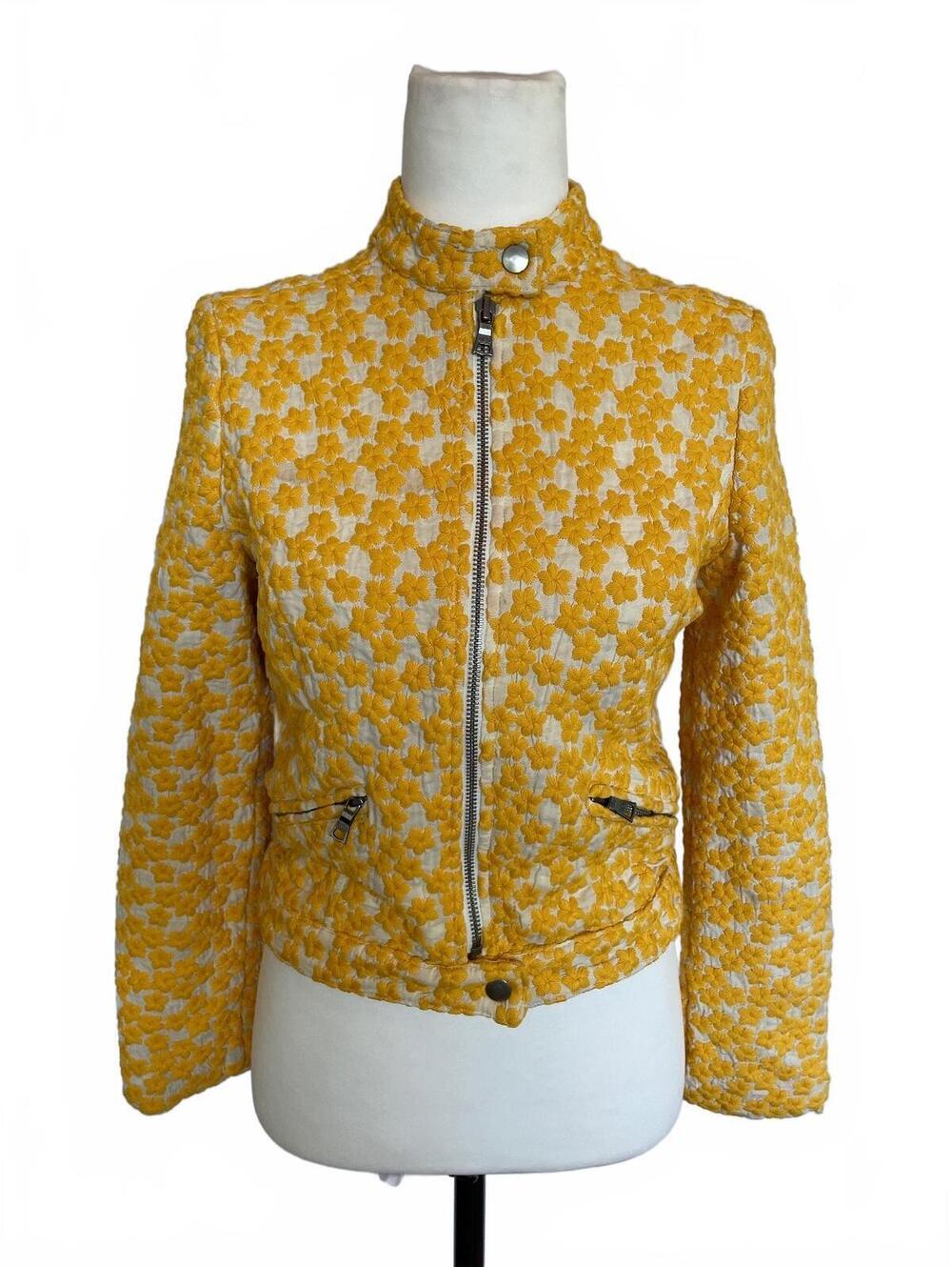 Sam Edelman Yellow Floral Embroidered Quilted Moto Jacket XS NWT Retro Mod